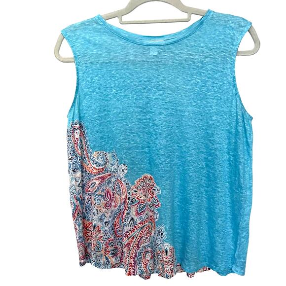 J Jill Love Linen Tank Womens Top Sz S Aqua Coastal Boho Paisley Linencore chic - Picture 1 of 13
